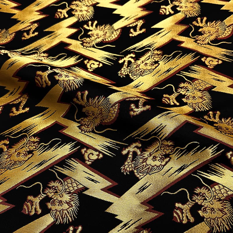 金襴織物 稲妻飛龍（黒） 