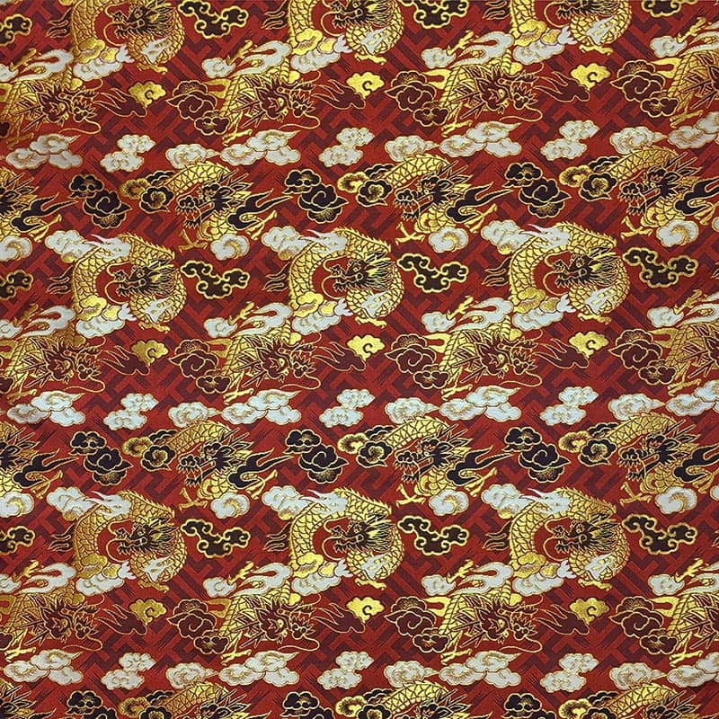 金襴織物 紗綾型地に龍（全3色） 平置き
