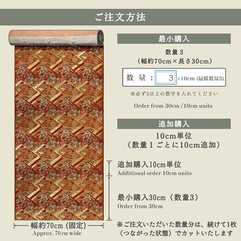 金襴織物 割付菱鳳凰（朱赤） 仕立て例