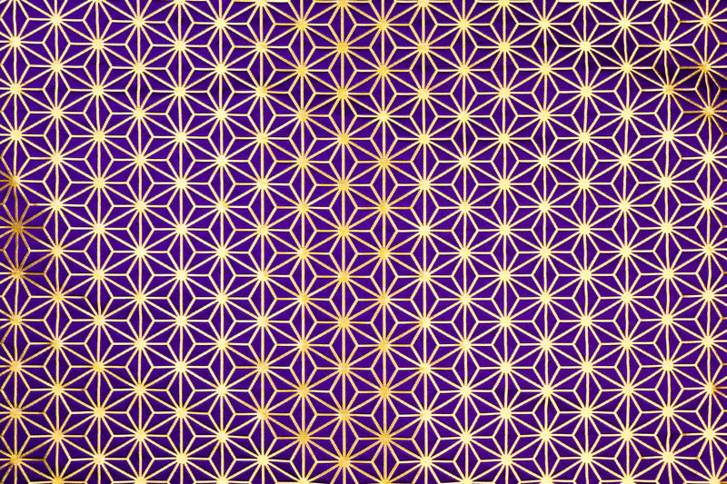 金襴織物  麻の葉・小（紫・金）