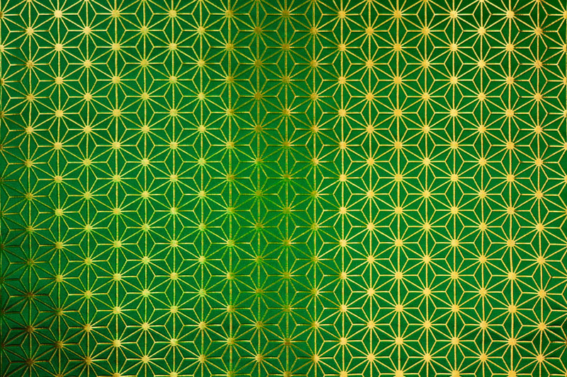 金襴織物  麻の葉・小（緑・金）