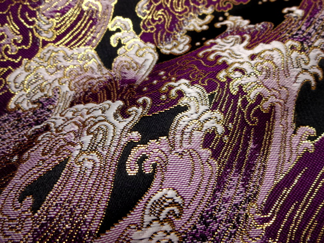 金襴織物 荒磯（紫）