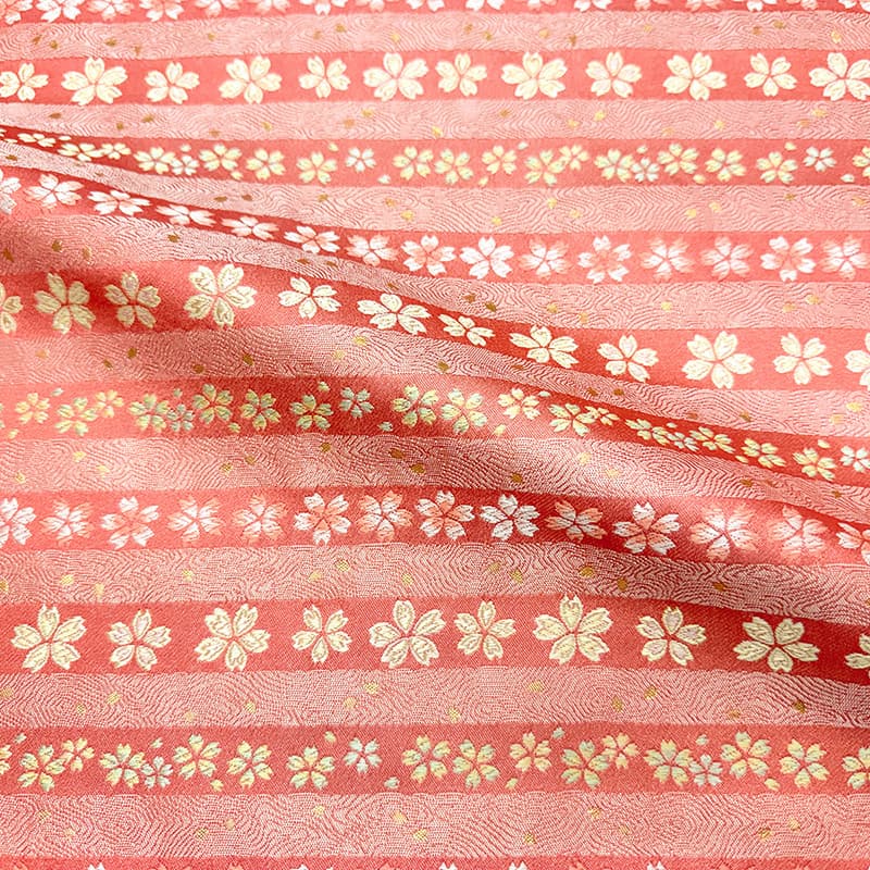 金襴織物 間道に桜散らし（桃） 