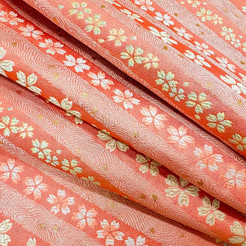 金襴織物 間道に桜散らし（桃） 
