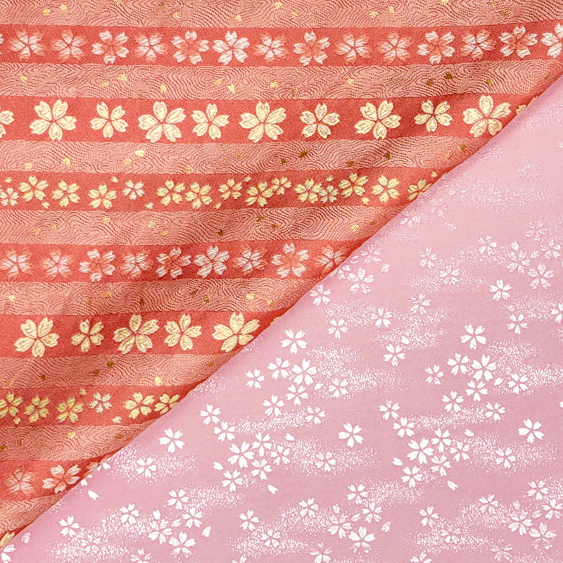 金襴織物 間道に桜散らし（桃） 裏地との組み合わせ例