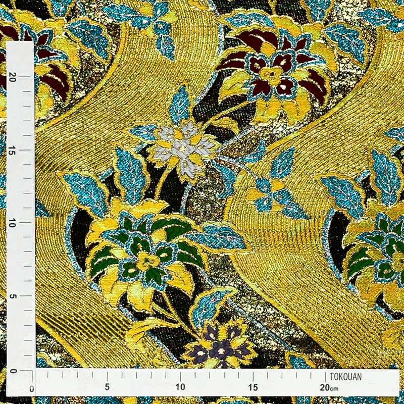 金襴織物 黄金流水唐花（黒） 定規