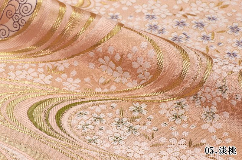 京都西陣織・金襴生地 流水に桜 大（全5色） 10cm単位 切り売り 和柄 和風生地 はぎれ きんらん