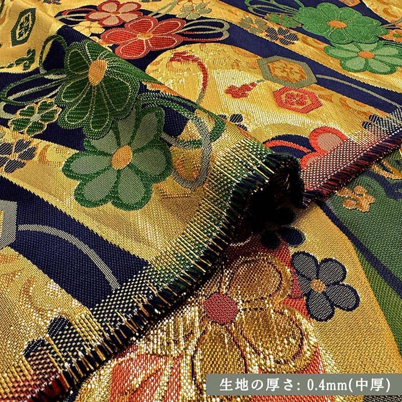 金襴織物 流水に梅（紺） 厚さ