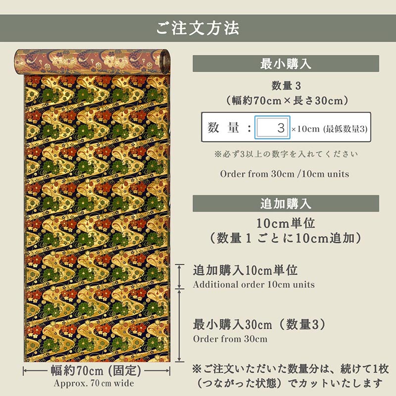金襴織物 流水に梅（紺） 仕立て例