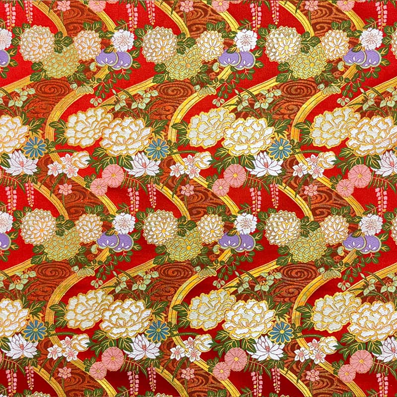 金襴織物 雅流水文（赤） 金糸の光沢感