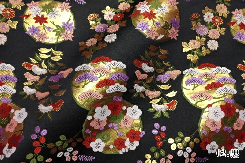 京西陣・金襴 生地 月花梅に秋草柄の生地販売なら都香庵
