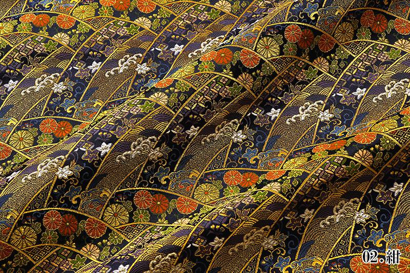 金襴織物 波割付菊花文