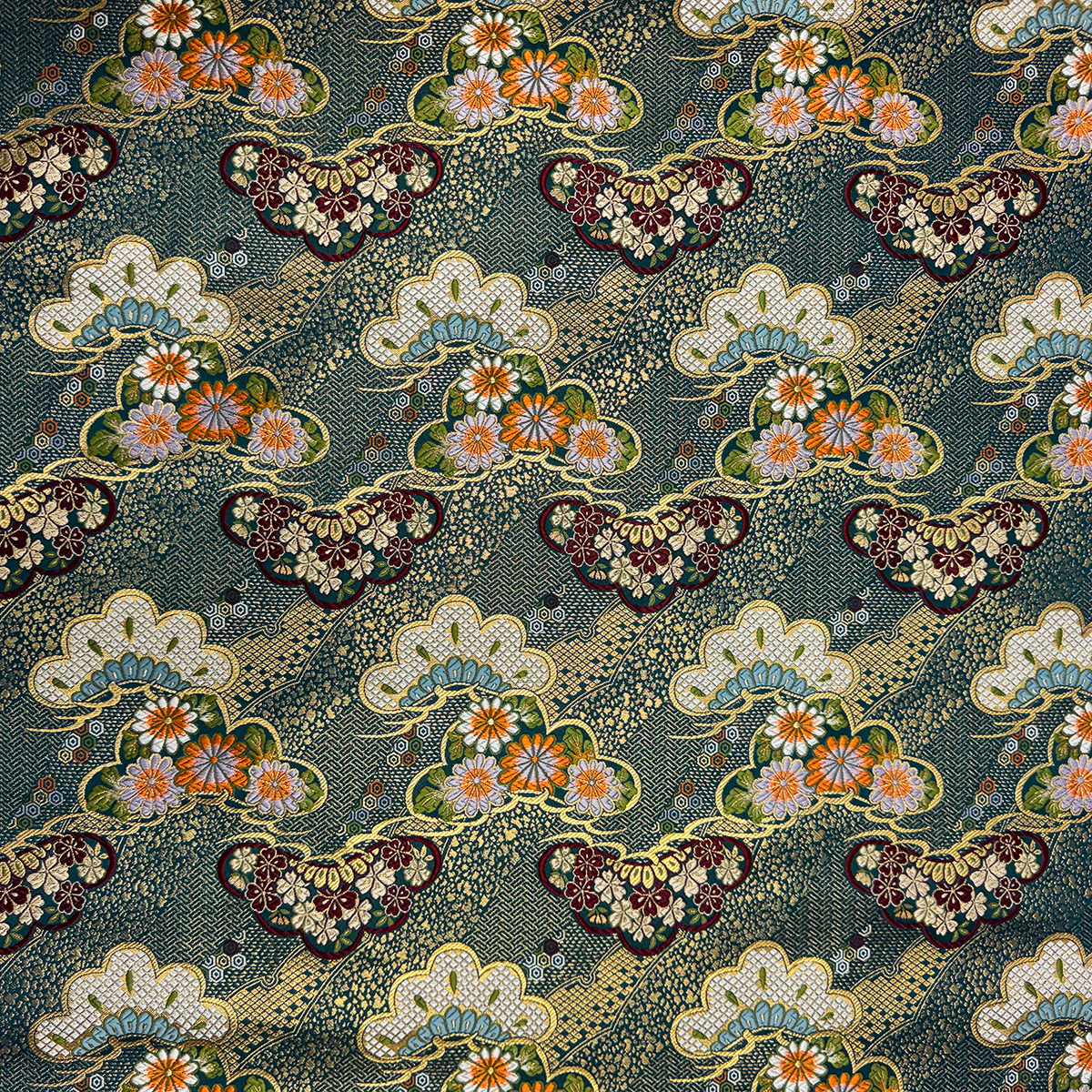 金襴織物 花形松（鉄紺）