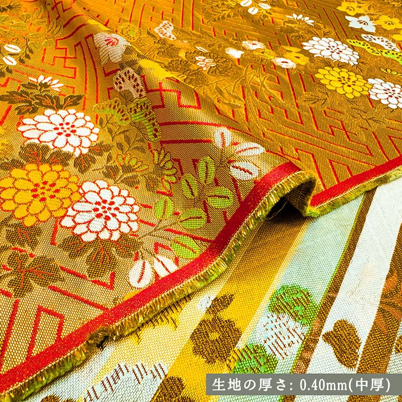 金襴織物 さや形地に秋草文（金） 厚さ