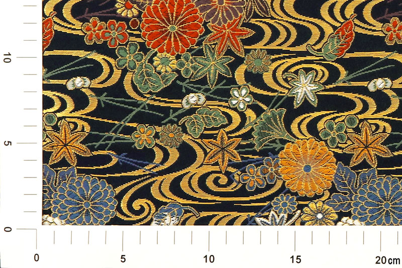 金襴織物 観世水菊花文（黒）
