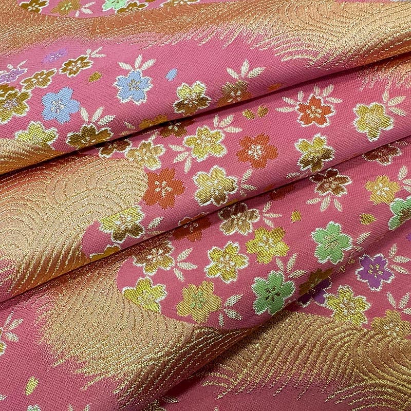 金襴織物 さざ波桜（紅梅色） 