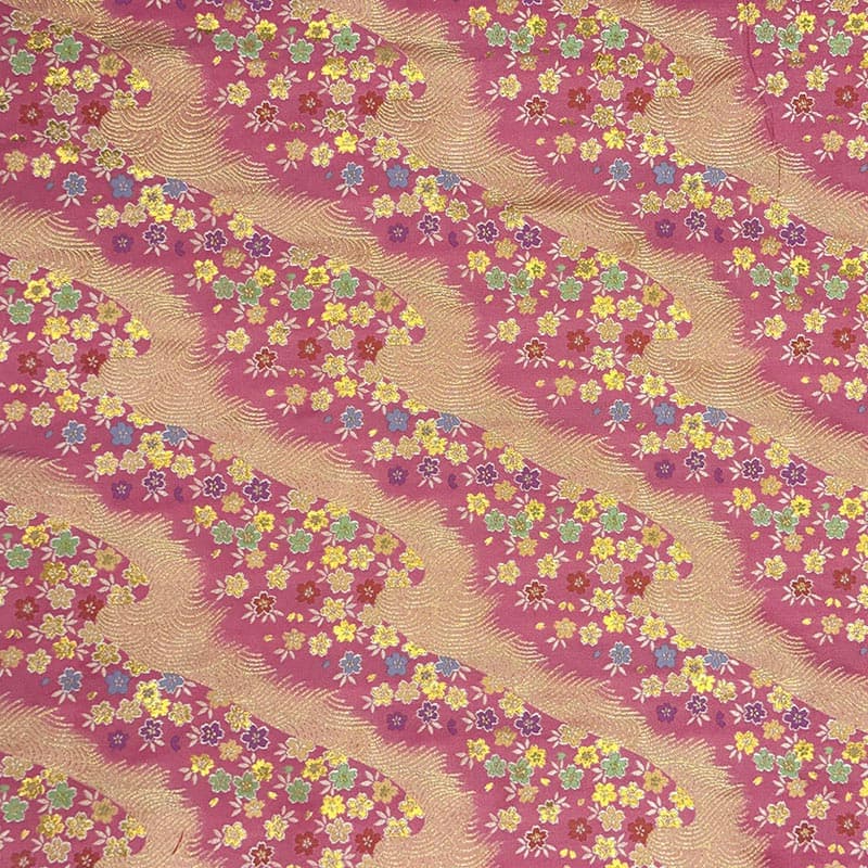 金襴織物 さざ波桜（紅梅色）