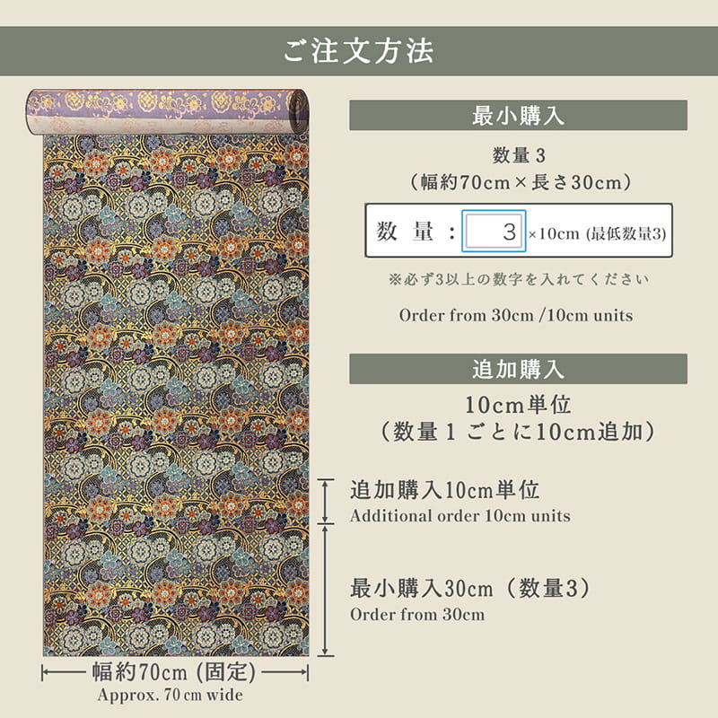 金襴織物 網目地華文(艶紺)仕立て例
