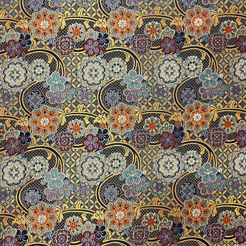 金襴織物 網目地華文(艶紺) 金糸の光沢感