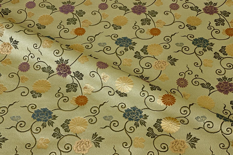 金襴織物 柳茶地菊牡丹唐草
