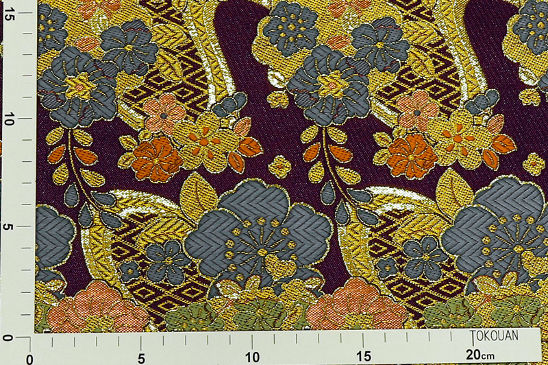 金襴織物 紫地金菱流し花文