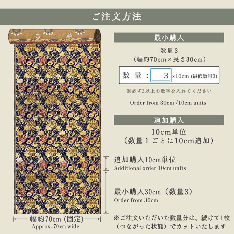 金襴織物 流水唐花華文（紺） 仕立て例