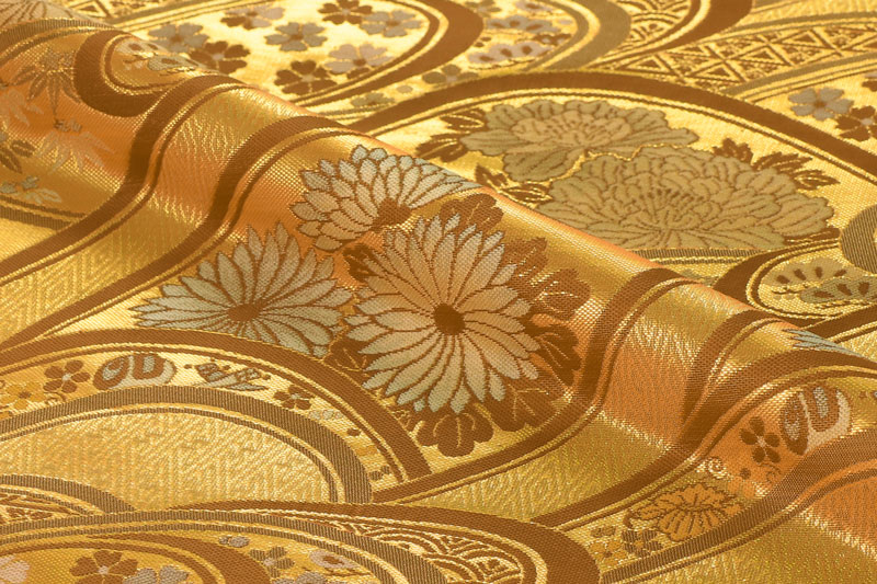 金襴織物 金波に花 (金)