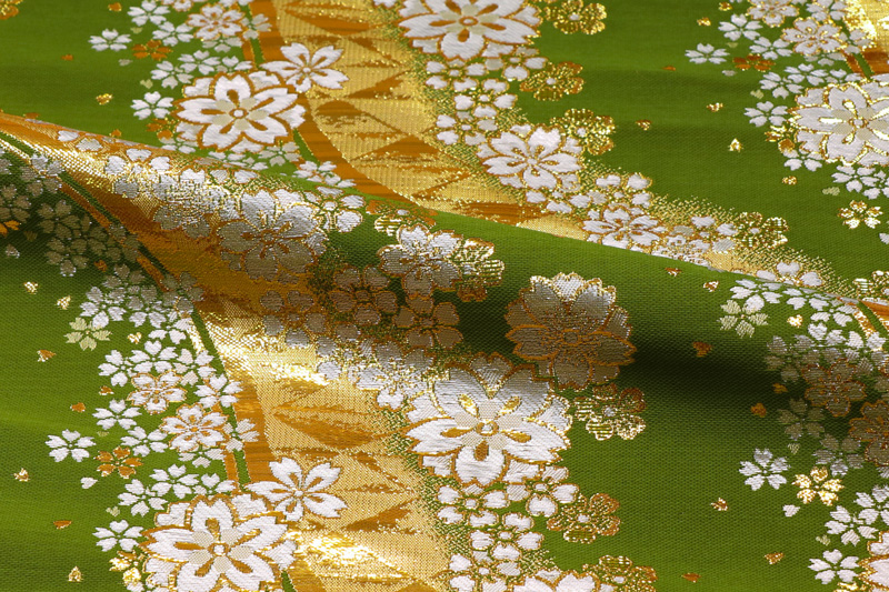 金襴織物 流光桜花 (蓬色)
