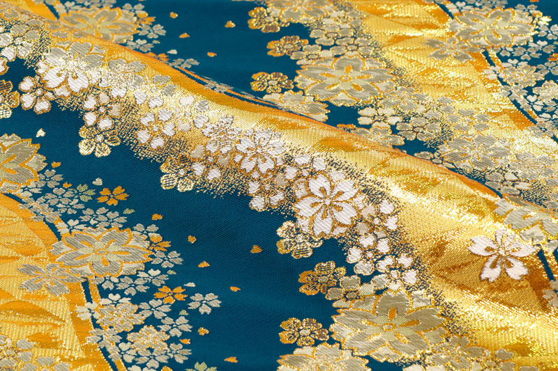 金襴織物 流光桜花（青）