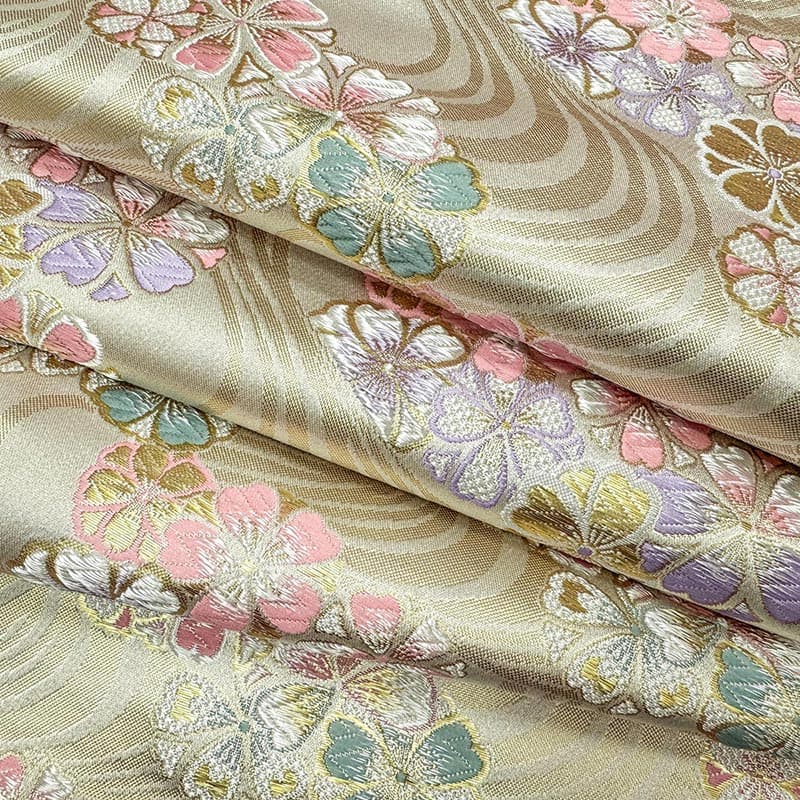 金襴織物 流水雛菊桜（白） 