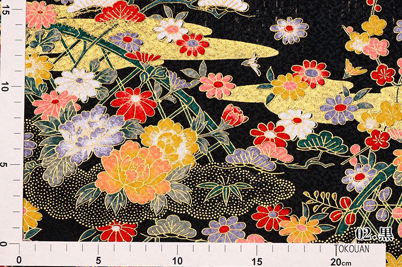 金彩友禅販売 垣根に牡丹柄の和柄生地通販なら都香庵