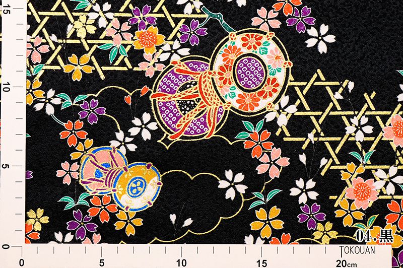 金彩友禅販売 籠目垣に鼓柄の和柄生地通販なら都香庵