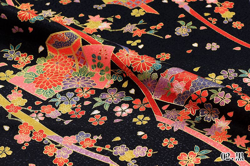 金彩友禅販売 貝桶に扇文様柄の和柄生地通販なら都香庵