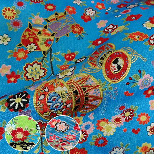 金彩友禅販売 手毬に鼓柄の和柄生地通販なら都香庵