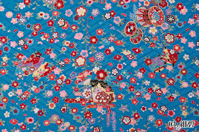 金彩友禅販売 手毬に鼓柄の和柄生地通販なら都香庵