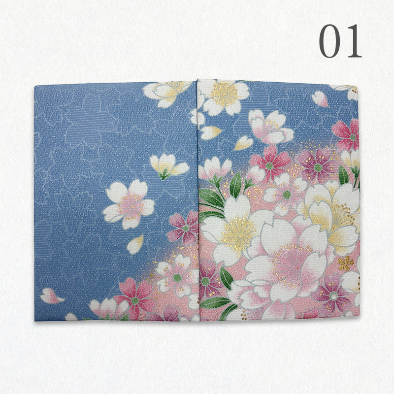 御朱印帳 金彩友禅 山霞に花(青系)