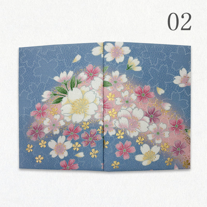 御朱印帳 金彩友禅 山霞に花(青系)